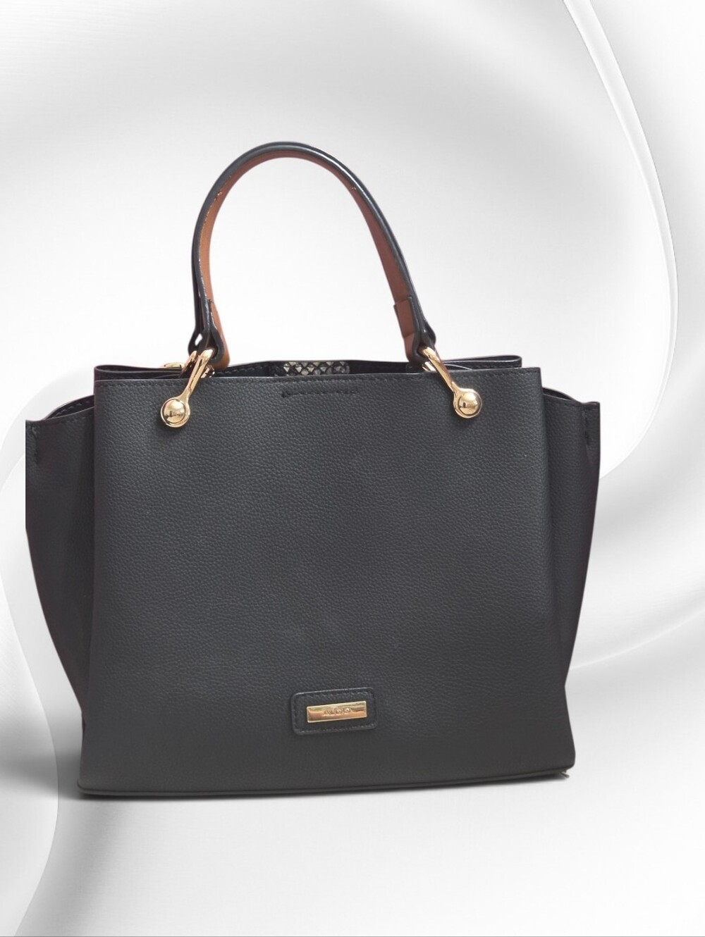 ALDO Black Structured Satchel Gold Hardware Snakeskin Print Accent